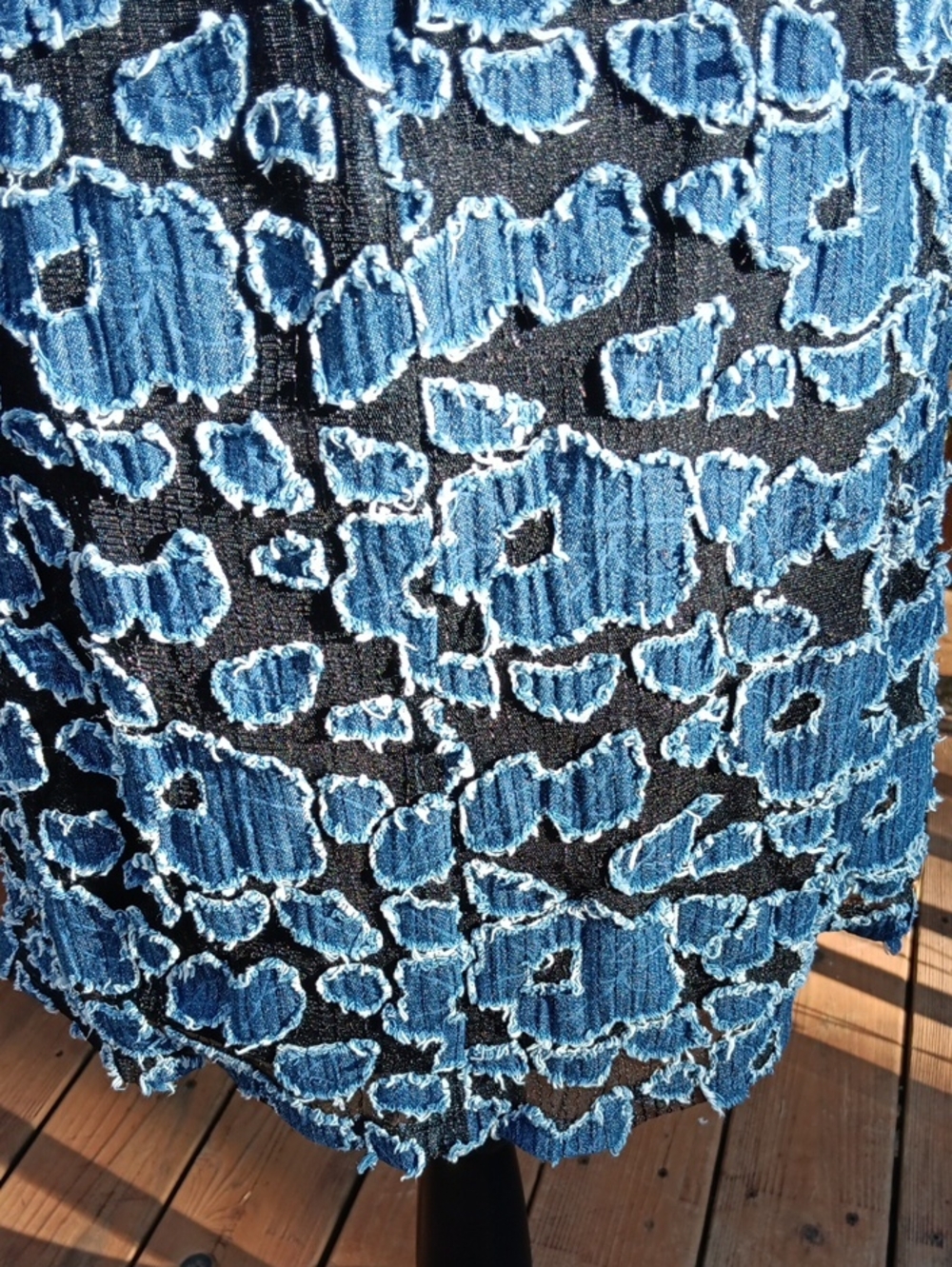 Julia Jordan Blue Denim Appliqué fringe Shift Dress. Arty. Coastal Cowgirl - Picture 6 of 10